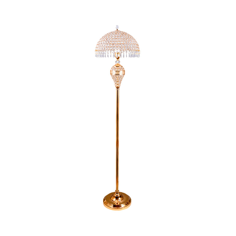 Bowl Study Room Reading Floor Lamp Traditional Crystal Embedded 1-Bulb Gold Standing Light Clearhalo 'Floor Lamps' 'Lamps' Lighting' 1503611