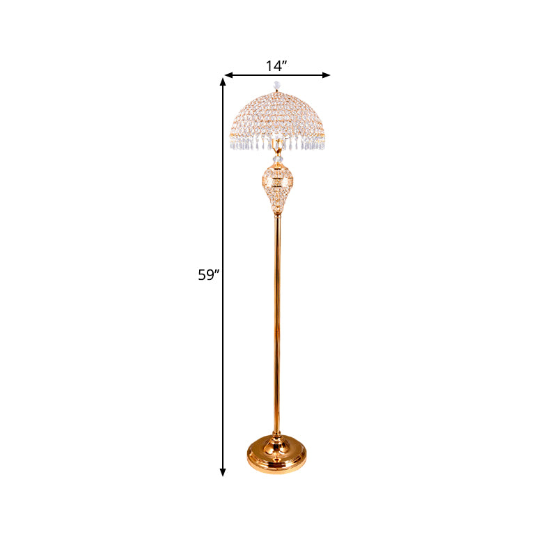 Bowl Study Room Reading Floor Lamp Traditional Crystal Embedded 1-Bulb Gold Standing Light Clearhalo 'Floor Lamps' 'Lamps' Lighting' 1503612