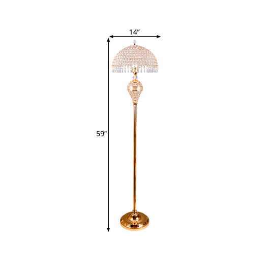 Bowl Study Room Reading Floor Lamp Traditional Crystal Embedded 1-Bulb Gold Standing Light Clearhalo 'Floor Lamps' 'Lamps' Lighting' 1503612