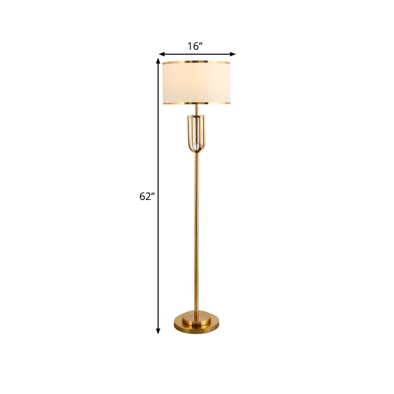 1-Head Intersected Frame Standing Light Traditional Bronze Metal Floor Lamp with White Drum Shade Clearhalo 'Floor Lamps' 'Lamps' Lighting' 1503616