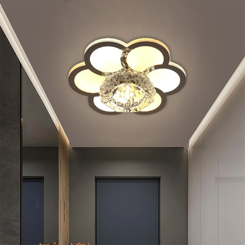 LED Floral/Leaf Ceiling Mounted Fixture Modern Clear Crystal Shade Flush Mount Lighting for Corridor - Clear - A - Clearhalo - 'Ceiling Lights' - 'Close To Ceiling Lights' - 'Close to ceiling' - 'Flush mount' - Lighting' - 1503626