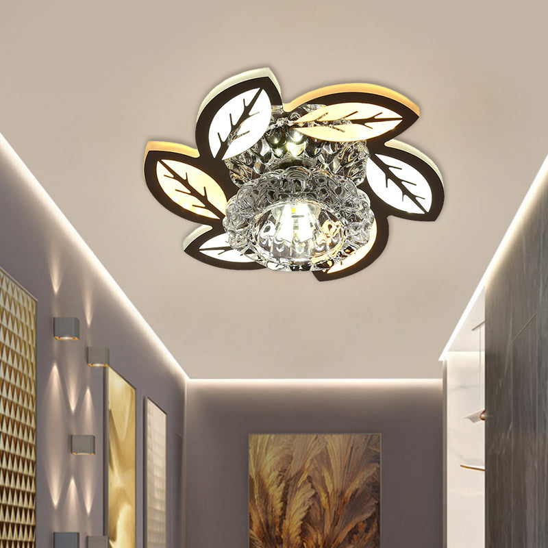 LED Floral/Leaf Ceiling Mounted Fixture Modern Clear Crystal Shade Flush Mount Lighting for Corridor - Clearhalo - 'Ceiling Lights' - 'Close To Ceiling Lights' - 'Close to ceiling' - 'Flush mount' - Lighting' - 1503631