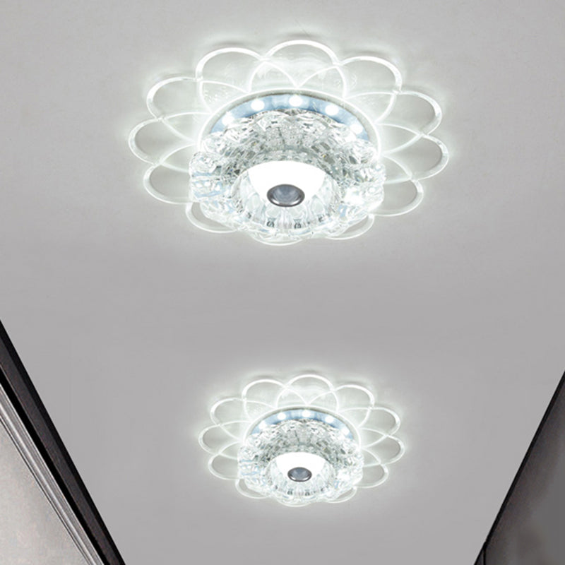 Clear Crystal Bloom Flush Mount Lamp Contemporary LED Corridor Lighting Fixture in White/Multi Color/Warm Light - Clearhalo - 'Ceiling Lights' - 'Close To Ceiling Lights' - 'Close to ceiling' - 'Flush mount' - Lighting' - 1503636