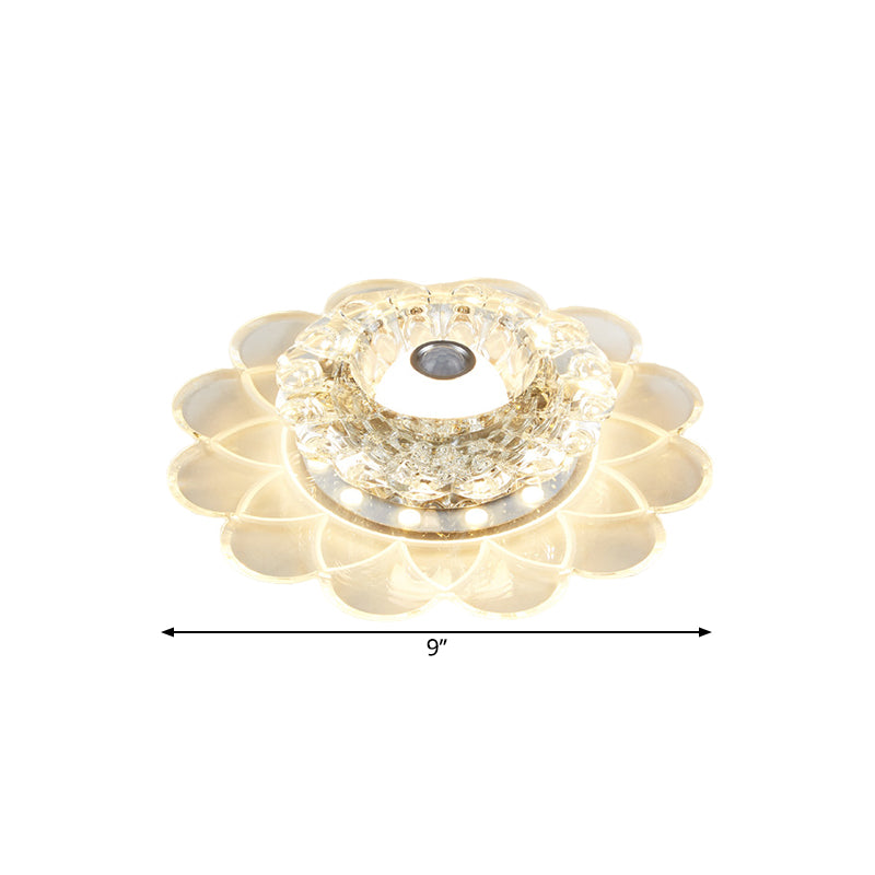 Clear Crystal Bloom Flush Mount Lamp Contemporary LED Corridor Lighting Fixture in White/Multi Color/Warm Light - Clearhalo - 'Ceiling Lights' - 'Close To Ceiling Lights' - 'Close to ceiling' - 'Flush mount' - Lighting' - 1503638