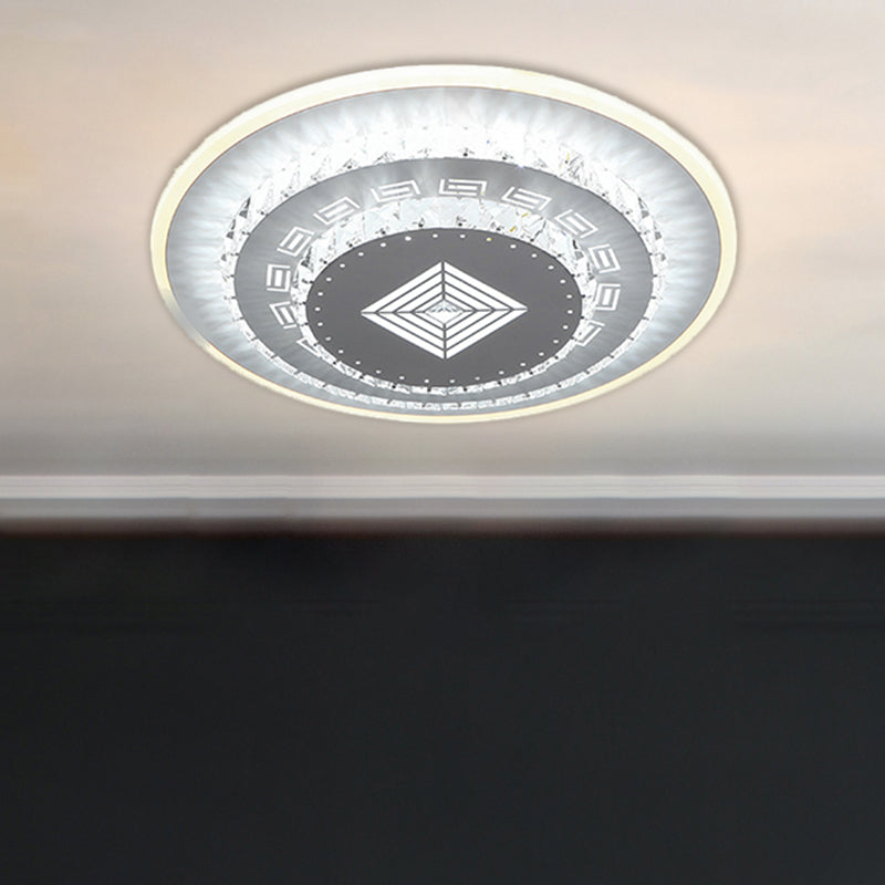 LED Light Fixture Modern Circular Clear Crystal Blocks Flush Mount with Rhombus/Cobble/Loving Heart Pattern in White/Warm Light - Clear - A - Clearhalo - 'Ceiling Lights' - 'Close To Ceiling Lights' - 'Close to ceiling' - 'Flush mount' - Lighting' - 1503639