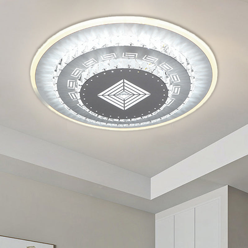 LED Light Fixture Modern Circular Clear Crystal Blocks Flush Mount with Rhombus/Cobble/Loving Heart Pattern in White/Warm Light - Clearhalo - 'Ceiling Lights' - 'Close To Ceiling Lights' - 'Close to ceiling' - 'Flush mount' - Lighting' - 1503640
