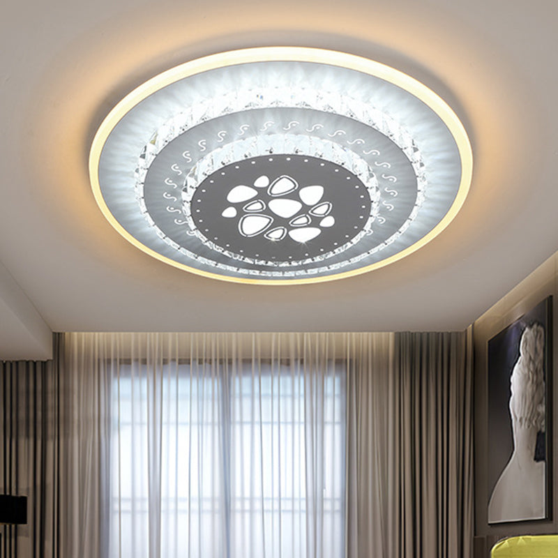 LED Light Fixture Modern Circular Clear Crystal Blocks Flush Mount with Rhombus/Cobble/Loving Heart Pattern in White/Warm Light - Clear - B - Clearhalo - 'Ceiling Lights' - 'Close To Ceiling Lights' - 'Close to ceiling' - 'Flush mount' - Lighting' - 1503643