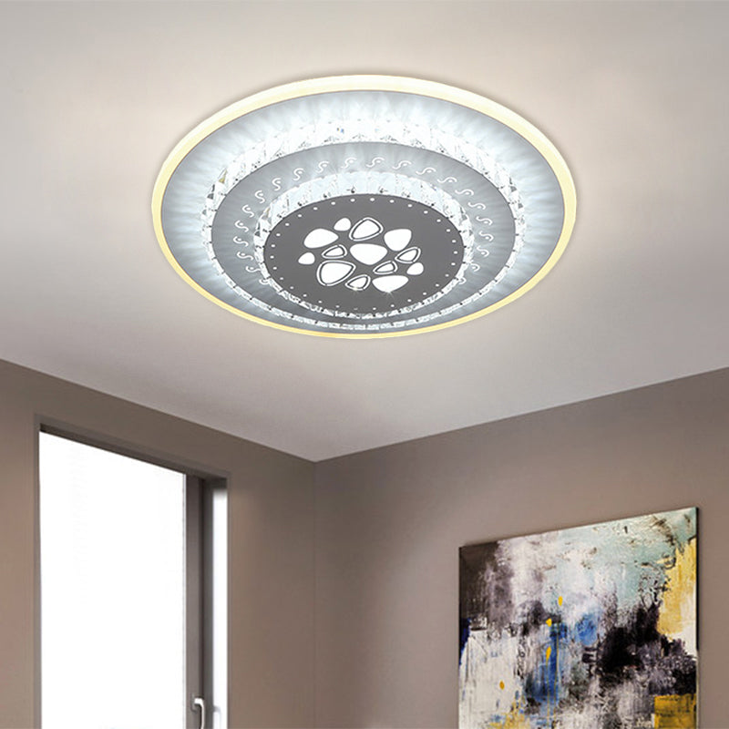 LED Light Fixture Modern Circular Clear Crystal Blocks Flush Mount with Rhombus/Cobble/Loving Heart Pattern in White/Warm Light - Clearhalo - 'Ceiling Lights' - 'Close To Ceiling Lights' - 'Close to ceiling' - 'Flush mount' - Lighting' - 1503644