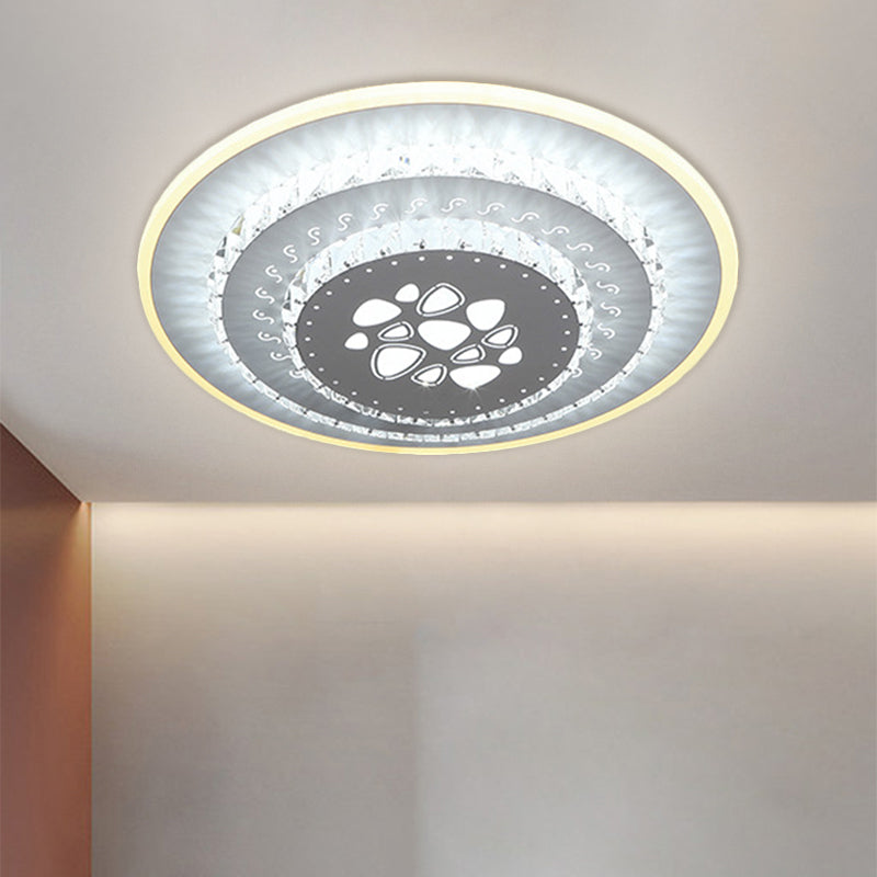 LED Light Fixture Modern Circular Clear Crystal Blocks Flush Mount with Rhombus/Cobble/Loving Heart Pattern in White/Warm Light - Clearhalo - 'Ceiling Lights' - 'Close To Ceiling Lights' - 'Close to ceiling' - 'Flush mount' - Lighting' - 1503645