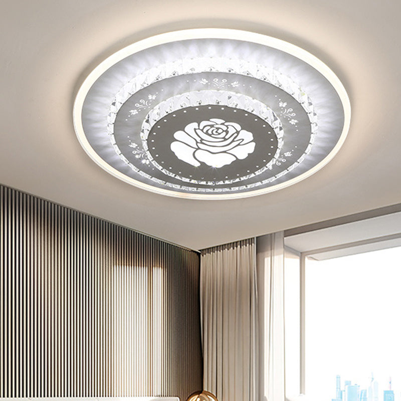 LED Light Fixture Modern Circular Clear Crystal Blocks Flush Mount with Rhombus/Cobble/Loving Heart Pattern in White/Warm Light - Clear - C - Clearhalo - 'Ceiling Lights' - 'Close To Ceiling Lights' - 'Close to ceiling' - 'Flush mount' - Lighting' - 1503648