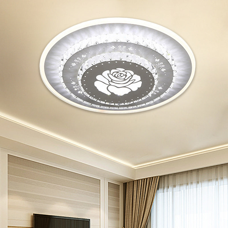 LED Light Fixture Modern Circular Clear Crystal Blocks Flush Mount with Rhombus/Cobble/Loving Heart Pattern in White/Warm Light - Clearhalo - 'Ceiling Lights' - 'Close To Ceiling Lights' - 'Close to ceiling' - 'Flush mount' - Lighting' - 1503649