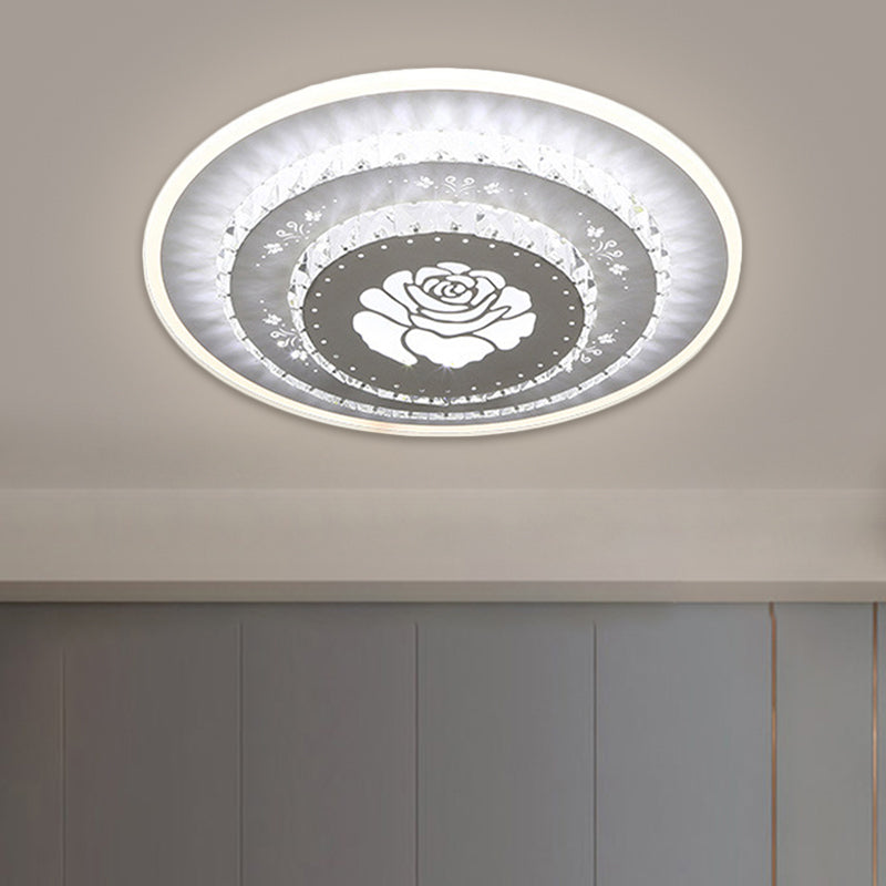 LED Light Fixture Modern Circular Clear Crystal Blocks Flush Mount with Rhombus/Cobble/Loving Heart Pattern in White/Warm Light - Clearhalo - 'Ceiling Lights' - 'Close To Ceiling Lights' - 'Close to ceiling' - 'Flush mount' - Lighting' - 1503650