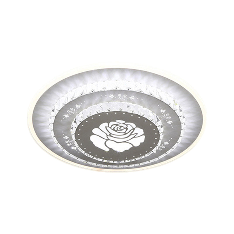 LED Light Fixture Modern Circular Clear Crystal Blocks Flush Mount with Rhombus/Cobble/Loving Heart Pattern in White/Warm Light - Clearhalo - 'Ceiling Lights' - 'Close To Ceiling Lights' - 'Close to ceiling' - 'Flush mount' - Lighting' - 1503651