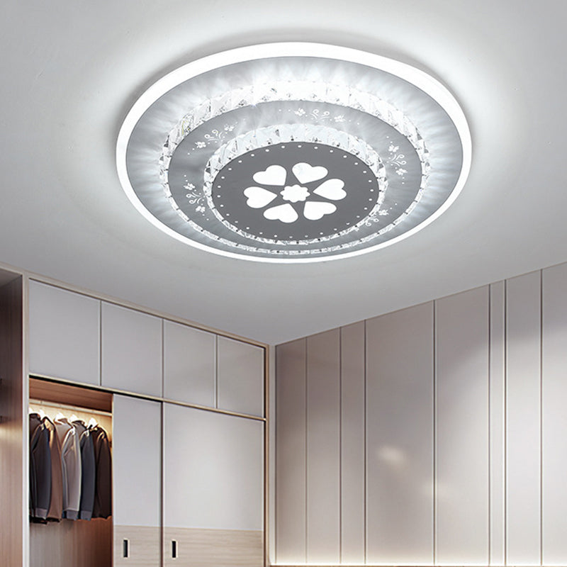 LED Light Fixture Modern Circular Clear Crystal Blocks Flush Mount with Rhombus/Cobble/Loving Heart Pattern in White/Warm Light - Clear - D - Clearhalo - 'Ceiling Lights' - 'Close To Ceiling Lights' - 'Close to ceiling' - 'Flush mount' - Lighting' - 1503653