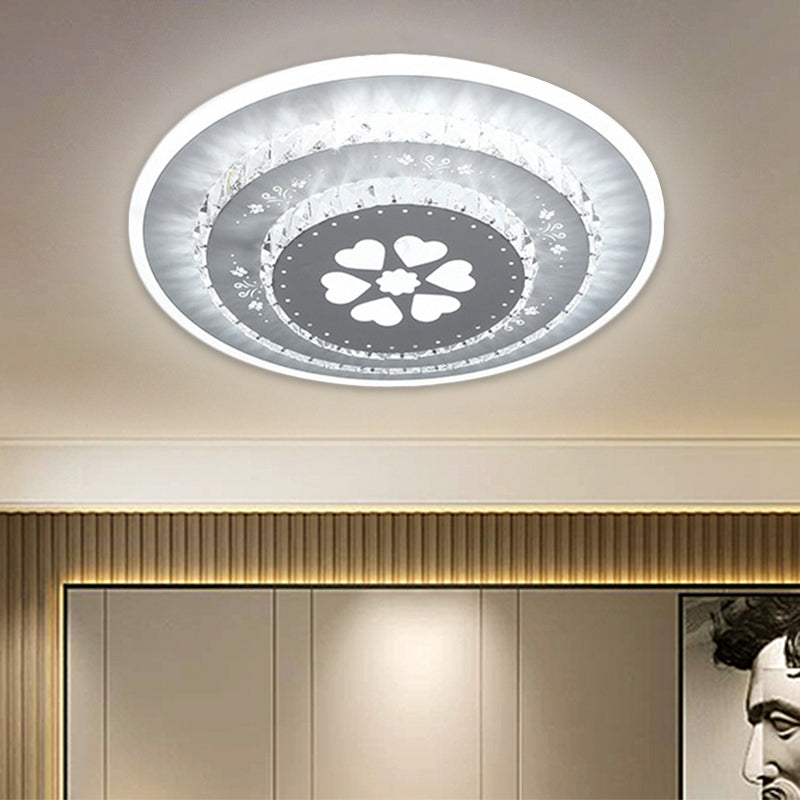 LED Light Fixture Modern Circular Clear Crystal Blocks Flush Mount with Rhombus/Cobble/Loving Heart Pattern in White/Warm Light - Clearhalo - 'Ceiling Lights' - 'Close To Ceiling Lights' - 'Close to ceiling' - 'Flush mount' - Lighting' - 1503654