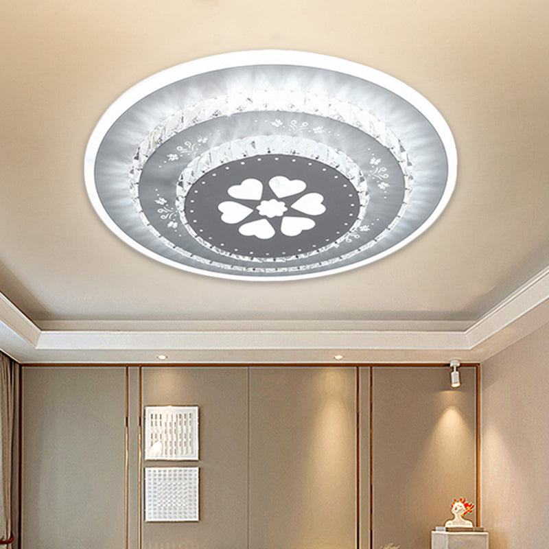 LED Light Fixture Modern Circular Clear Crystal Blocks Flush Mount with Rhombus/Cobble/Loving Heart Pattern in White/Warm Light - Clearhalo - 'Ceiling Lights' - 'Close To Ceiling Lights' - 'Close to ceiling' - 'Flush mount' - Lighting' - 1503655