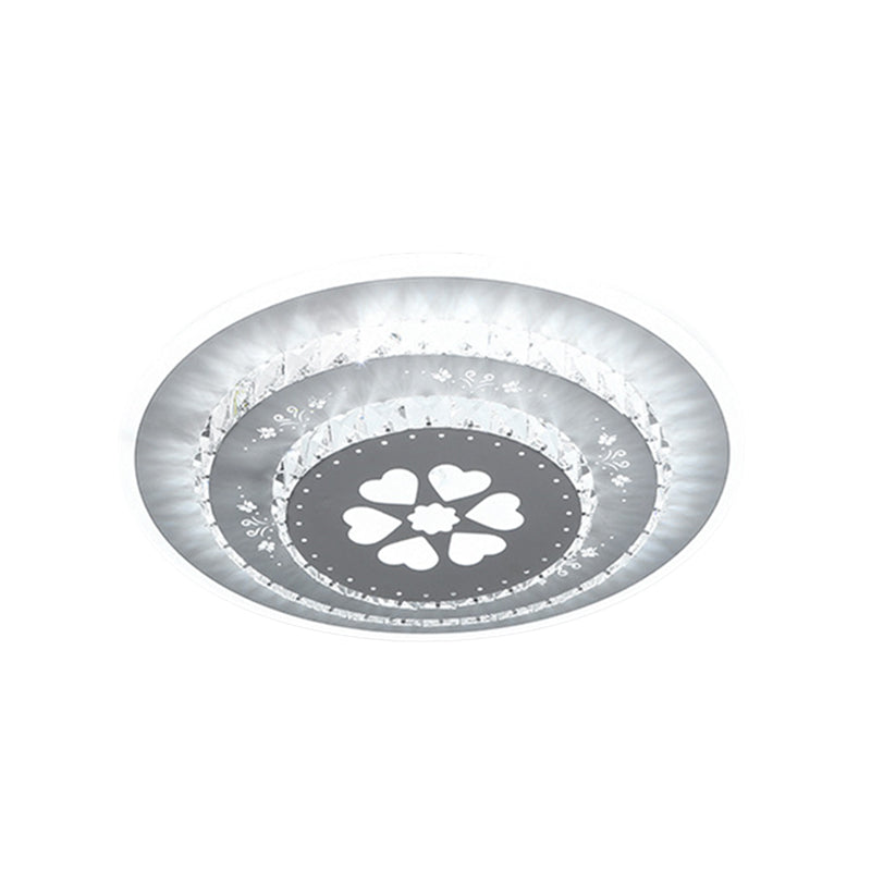 LED Light Fixture Modern Circular Clear Crystal Blocks Flush Mount with Rhombus/Cobble/Loving Heart Pattern in White/Warm Light - Clearhalo - 'Ceiling Lights' - 'Close To Ceiling Lights' - 'Close to ceiling' - 'Flush mount' - Lighting' - 1503656