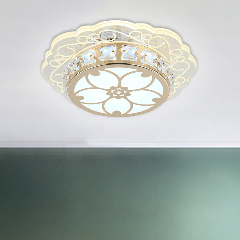 Cherry Blossom/Spiral Porch Flush Mount Light Modern Clear Crystal Gold Finish LED Ceiling Lamp in Multi Color/White/Warm Light - Clearhalo - 'Ceiling Lights' - 'Close To Ceiling Lights' - 'Close to ceiling' - 'Flush mount' - Lighting' - 1503664