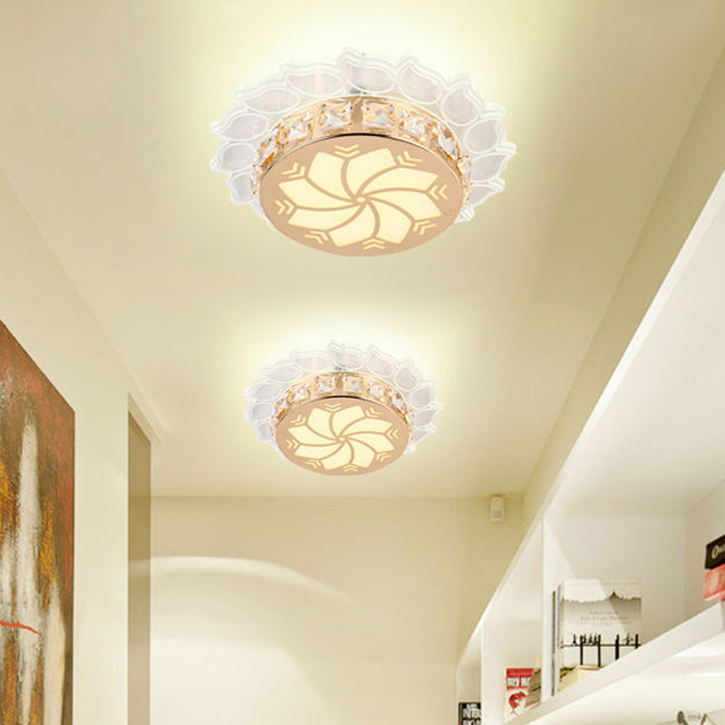 Cherry Blossom/Spiral Porch Flush Mount Light Modern Clear Crystal Gold Finish LED Ceiling Lamp in Multi Color/White/Warm Light - Gold - B - Clearhalo - 'Ceiling Lights' - 'Close To Ceiling Lights' - 'Close to ceiling' - 'Flush mount' - Lighting' - 1503667