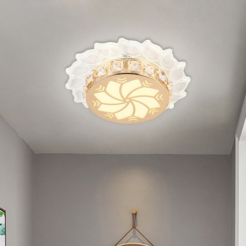 Cherry Blossom/Spiral Porch Flush Mount Light Modern Clear Crystal Gold Finish LED Ceiling Lamp in Multi Color/White/Warm Light - Clearhalo - 'Ceiling Lights' - 'Close To Ceiling Lights' - 'Close to ceiling' - 'Flush mount' - Lighting' - 1503668