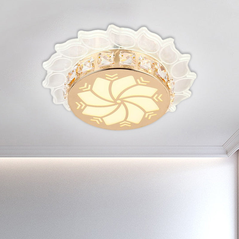 Cherry Blossom/Spiral Porch Flush Mount Light Modern Clear Crystal Gold Finish LED Ceiling Lamp in Multi Color/White/Warm Light - Clearhalo - 'Ceiling Lights' - 'Close To Ceiling Lights' - 'Close to ceiling' - 'Flush mount' - Lighting' - 1503669