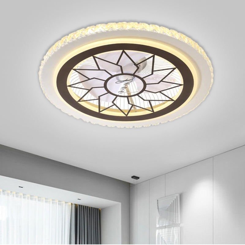 21.5' W LED Crystal Blocks Hanging Fan Lamp Contemporary White Round Dinning Room Semi Flush Light with 7 Blades White B Clearhalo 'Ceiling Fans with Lights' 'Ceiling Fans' 'Modern Ceiling Fans' 'Modern' Lighting' 1503676
