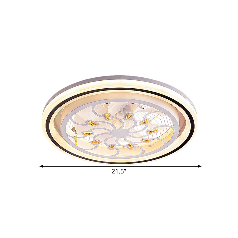 21.5' W LED Crystal Blocks Hanging Fan Lamp Contemporary White Round Dinning Room Semi Flush Light with 7 Blades Clearhalo 'Ceiling Fans with Lights' 'Ceiling Fans' 'Modern Ceiling Fans' 'Modern' Lighting' 1503690