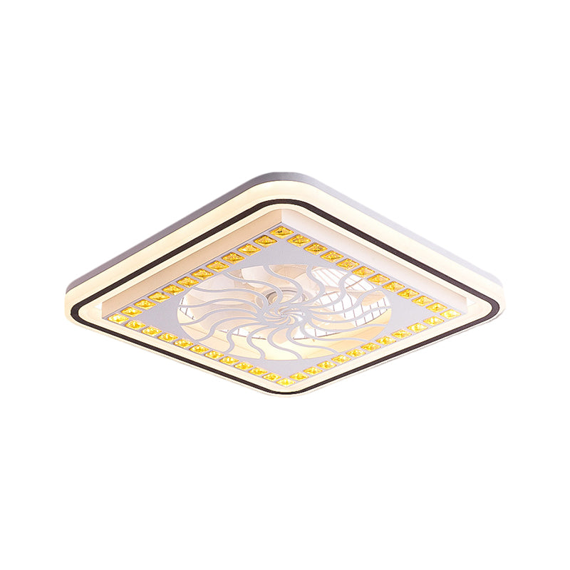 7 Blades LED Square Semi Flush Light Modern White Crystal Blocks Pendant Fan Lamp, 21.5" Wide Clearhalo 'Ceiling Fans with Lights' 'Ceiling Fans' 'Modern Ceiling Fans' 'Modern' Lighting' 1503693