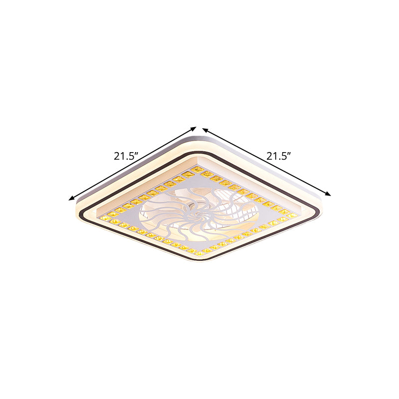 7 Blades LED Square Semi Flush Light Modern White Crystal Blocks Pendant Fan Lamp, 21.5" Wide Clearhalo 'Ceiling Fans with Lights' 'Ceiling Fans' 'Modern Ceiling Fans' 'Modern' Lighting' 1503694