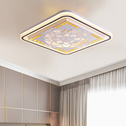 7 Blades LED Square Semi Flush Light Modern White Crystal Blocks Pendant Fan Lamp, 21.5" Wide White B Clearhalo 'Ceiling Fans with Lights' 'Ceiling Fans' 'Modern Ceiling Fans' 'Modern' Lighting' 1503695