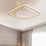 7 Blades LED Square Semi Flush Light Modern White Crystal Blocks Pendant Fan Lamp, 21.5" Wide White B Clearhalo 'Ceiling Fans with Lights' 'Ceiling Fans' 'Modern Ceiling Fans' 'Modern' Lighting' 1503695