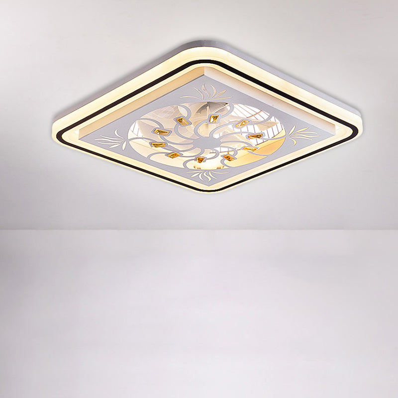 7 Blades LED Square Semi Flush Light Modern White Crystal Blocks Pendant Fan Lamp, 21.5" Wide Clearhalo 'Ceiling Fans with Lights' 'Ceiling Fans' 'Modern Ceiling Fans' 'Modern' Lighting' 1503701