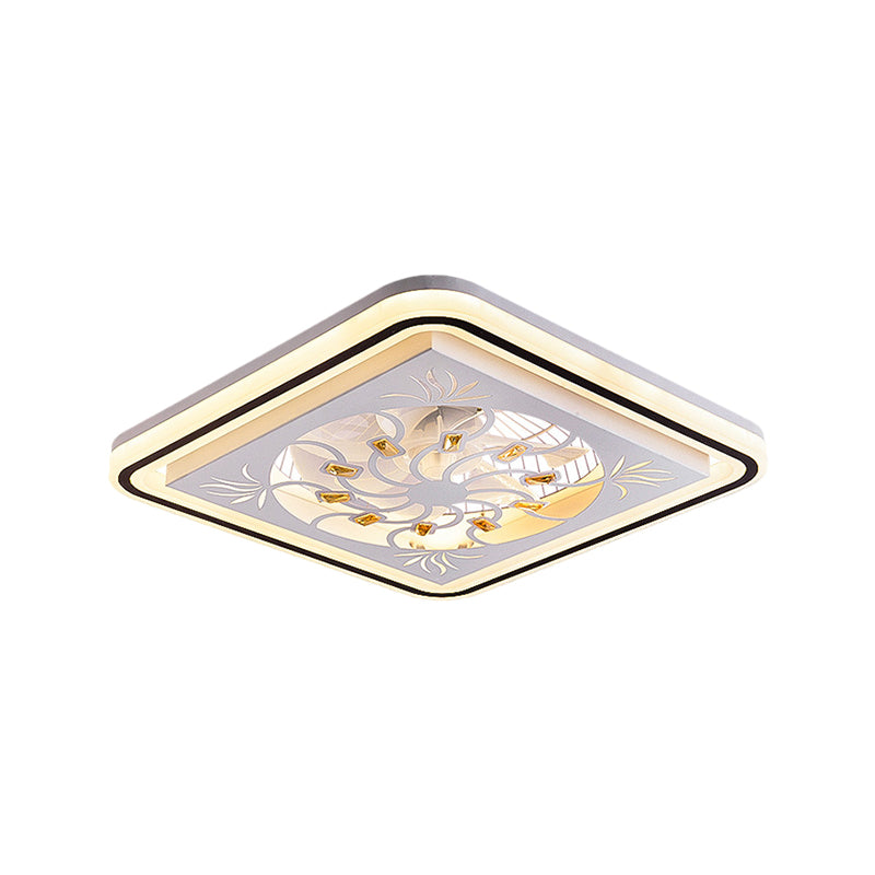 7 Blades LED Square Semi Flush Light Modern White Crystal Blocks Pendant Fan Lamp, 21.5" Wide Clearhalo 'Ceiling Fans with Lights' 'Ceiling Fans' 'Modern Ceiling Fans' 'Modern' Lighting' 1503703