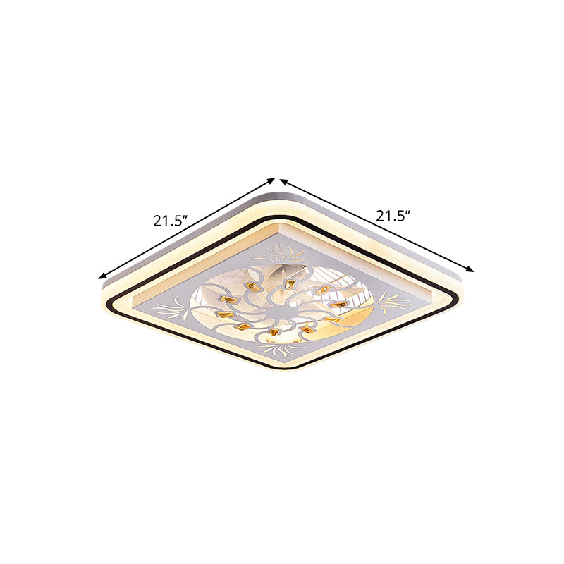 7 Blades LED Square Semi Flush Light Modern White Crystal Blocks Pendant Fan Lamp, 21.5" Wide Clearhalo 'Ceiling Fans with Lights' 'Ceiling Fans' 'Modern Ceiling Fans' 'Modern' Lighting' 1503704