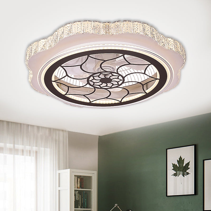 Sunflower/Plum Blossom/Star Pattern Hanging Fan Light Modern Rectangular-Cut Crystals 23.5" W LED White Semi-Flush Mount Clearhalo 'Ceiling Fans with Lights' 'Ceiling Fans' 'Modern Ceiling Fans' 'Modern' Lighting' 1503706
