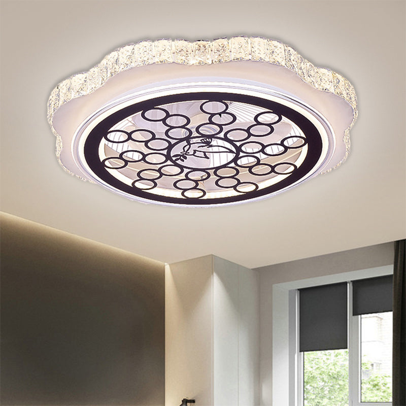 Sunflower/Plum Blossom/Star Pattern Hanging Fan Light Modern Rectangular-Cut Crystals 23.5" W LED White Semi-Flush Mount Clearhalo 'Ceiling Fans with Lights' 'Ceiling Fans' 'Modern Ceiling Fans' 'Modern' Lighting' 1503710
