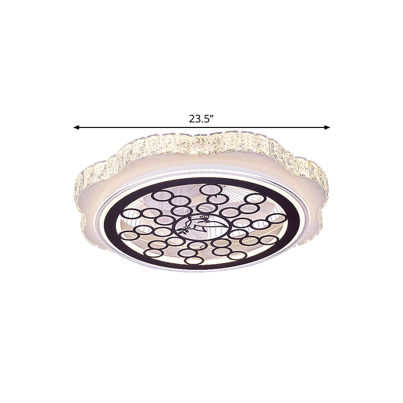 Sunflower/Plum Blossom/Star Pattern Hanging Fan Light Modern Rectangular-Cut Crystals 23.5" W LED White Semi-Flush Mount Clearhalo 'Ceiling Fans with Lights' 'Ceiling Fans' 'Modern Ceiling Fans' 'Modern' Lighting' 1503713