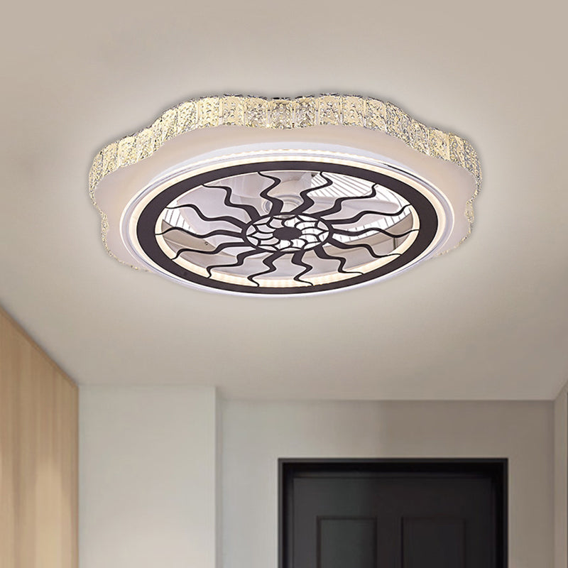 Sunflower/Plum Blossom/Star Pattern Hanging Fan Light Modern Rectangular-Cut Crystals 23.5" W LED White Semi-Flush Mount Clearhalo 'Ceiling Fans with Lights' 'Ceiling Fans' 'Modern Ceiling Fans' 'Modern' Lighting' 1503716
