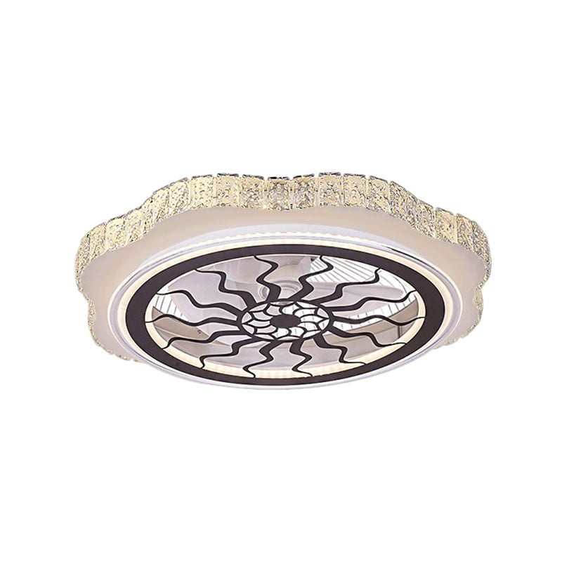 Sunflower/Plum Blossom/Star Pattern Hanging Fan Light Modern Rectangular-Cut Crystals 23.5" W LED White Semi-Flush Mount Clearhalo 'Ceiling Fans with Lights' 'Ceiling Fans' 'Modern Ceiling Fans' 'Modern' Lighting' 1503717