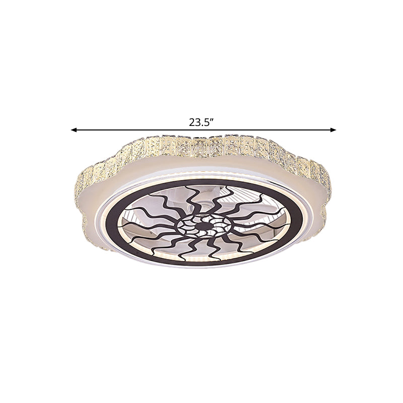 Sunflower/Plum Blossom/Star Pattern Hanging Fan Light Modern Rectangular-Cut Crystals 23.5" W LED White Semi-Flush Mount Clearhalo 'Ceiling Fans with Lights' 'Ceiling Fans' 'Modern Ceiling Fans' 'Modern' Lighting' 1503718