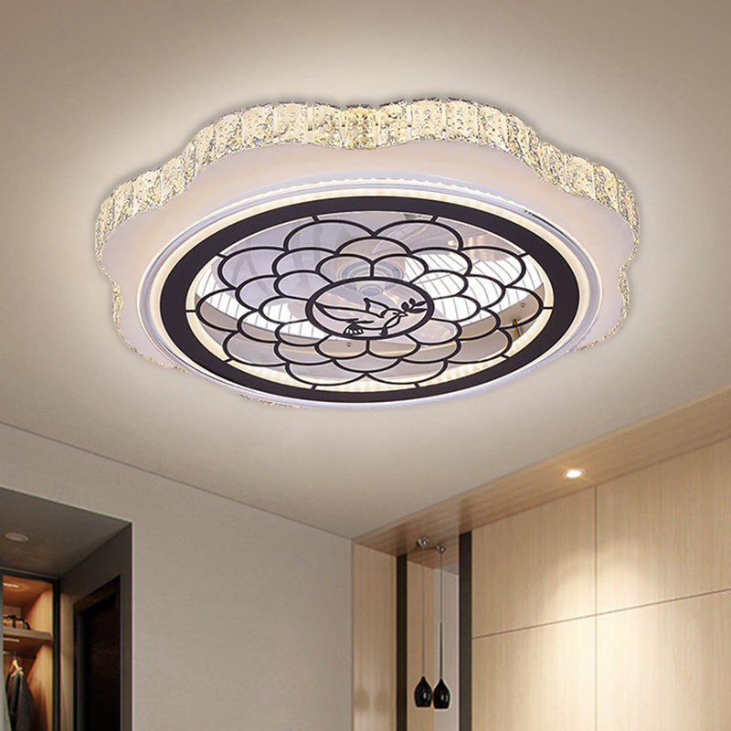 Sunflower/Plum Blossom/Star Pattern Hanging Fan Light Modern Rectangular-Cut Crystals 23.5" W LED White Semi-Flush Mount Clearhalo 'Ceiling Fans with Lights' 'Ceiling Fans' 'Modern Ceiling Fans' 'Modern' Lighting' 1503721