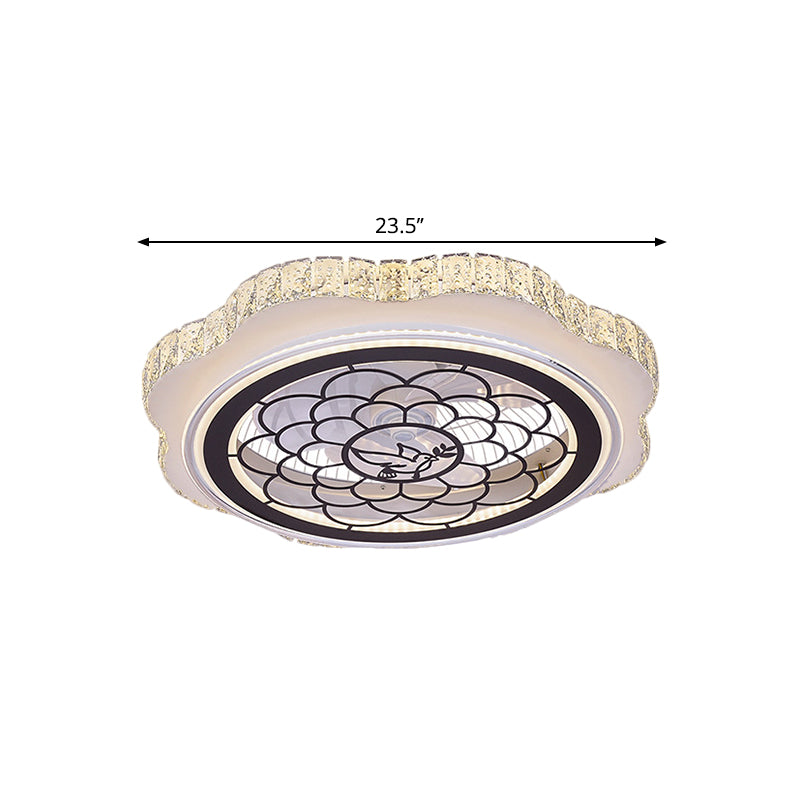 Sunflower/Plum Blossom/Star Pattern Hanging Fan Light Modern Rectangular-Cut Crystals 23.5" W LED White Semi-Flush Mount Clearhalo 'Ceiling Fans with Lights' 'Ceiling Fans' 'Modern Ceiling Fans' 'Modern' Lighting' 1503723