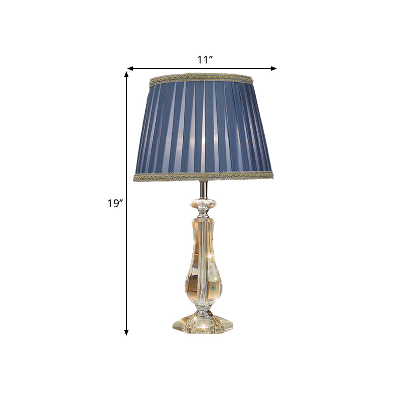 1 Head Flared/Pleated Shade Table Light Traditional Beige/Burgundy/Sky Blue Fabric Nightstand Lamp with Crystal Column Clearhalo 'Lamps' 'Table Lamps' Lighting' 1503732