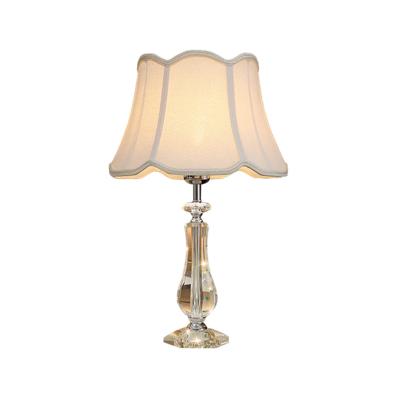 1 Head Flared/Pleated Shade Table Light Traditional Beige/Burgundy/Sky Blue Fabric Nightstand Lamp with Crystal Column Clearhalo 'Lamps' 'Table Lamps' Lighting' 1503741