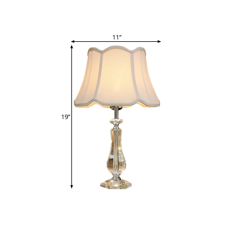 1 Head Flared/Pleated Shade Table Light Traditional Beige/Burgundy/Sky Blue Fabric Nightstand Lamp with Crystal Column Clearhalo 'Lamps' 'Table Lamps' Lighting' 1503742