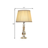 1 Head Flared/Pleated Shade Table Light Traditional Beige/Burgundy/Sky Blue Fabric Nightstand Lamp with Crystal Column Clearhalo 'Lamps' 'Table Lamps' Lighting' 1503747