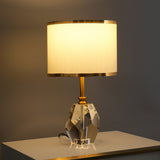 White Drum Nightstand Lamp Traditional 1 Bulb Fabric Shade Sitting Room Crystal Table Light Clearhalo 'Lamps' 'Table Lamps' Lighting' 1503749