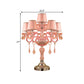 Candle Bedroom Table Light Traditional Crystal Spears 5/6/7 Bulbs Pink Nightstand Lamp with Pleated Fabric Shade Clearhalo 'Lamps' 'Table Lamps' Lighting' 1503761