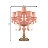 Candle Bedroom Table Light Traditional Crystal Spears 5/6/7 Bulbs Pink Nightstand Lamp with Pleated Fabric Shade Clearhalo 'Lamps' 'Table Lamps' Lighting' 1503766