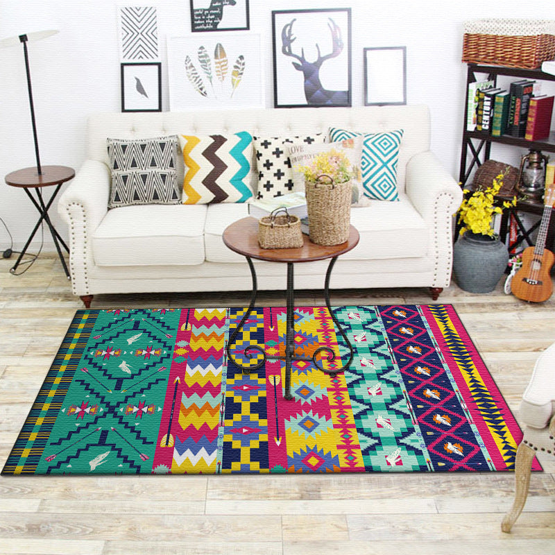 Banded Aztec Tokens Rug Geometric Tribal Symbols Carpet Synthetic Anti-Slip Pet Friendly Indoor Area Rug for Living Room Green-Yellow Clearhalo 'Area Rug' 'Rugs' 'Southwestern' Rug' 1503780